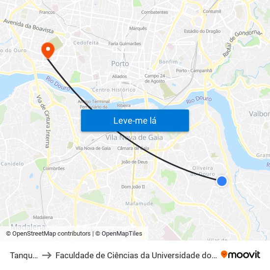 Tanques to Faculdade de Ciências da Universidade do Porto map