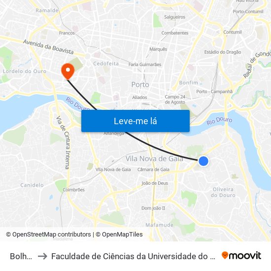 Bolhão to Faculdade de Ciências da Universidade do Porto map