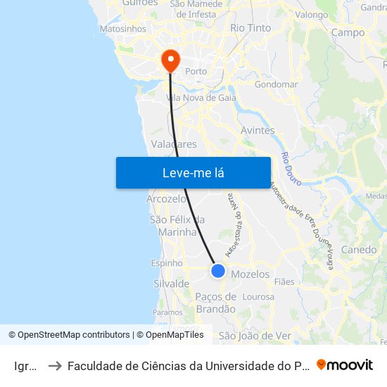 Igreja to Faculdade de Ciências da Universidade do Porto map