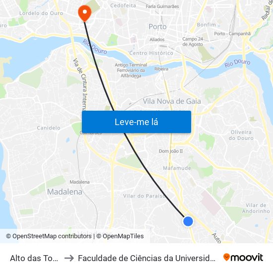 Alto das Torres 2 to Faculdade de Ciências da Universidade do Porto map