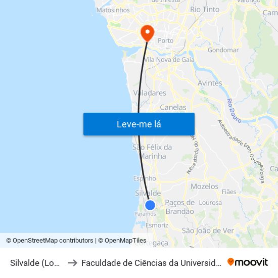 Silvalde (Loureiro) to Faculdade de Ciências da Universidade do Porto map