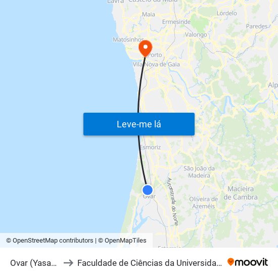 Ovar (Yasaki) - A to Faculdade de Ciências da Universidade do Porto map