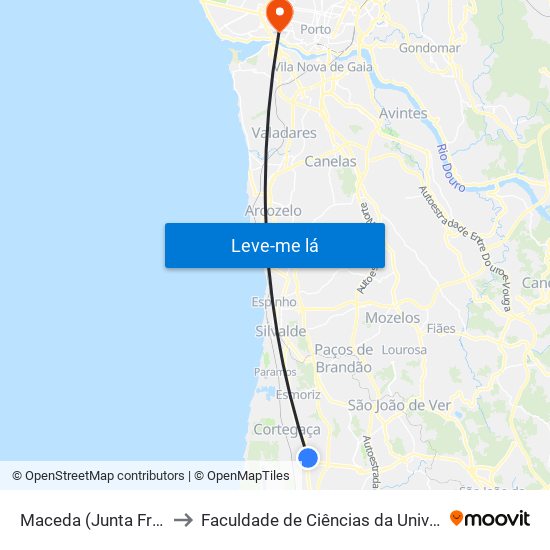 Maceda (Junta Freguesia) - A to Faculdade de Ciências da Universidade do Porto map