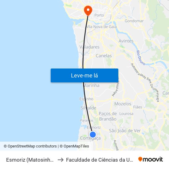 Esmoriz (Matosinhos de Cima) - A to Faculdade de Ciências da Universidade do Porto map