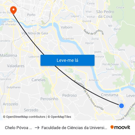 Chelo Póvoa (Lever) to Faculdade de Ciências da Universidade do Porto map