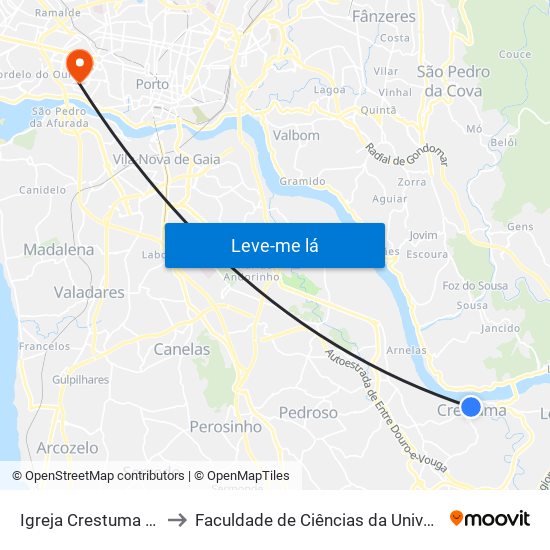 Igreja Crestuma - Crestuma to Faculdade de Ciências da Universidade do Porto map