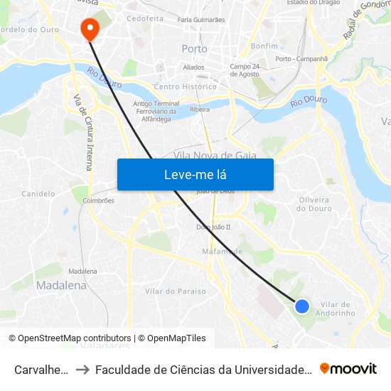 Carvalheiras to Faculdade de Ciências da Universidade do Porto map