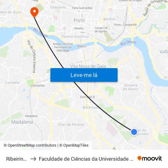Ribeirinhas to Faculdade de Ciências da Universidade do Porto map