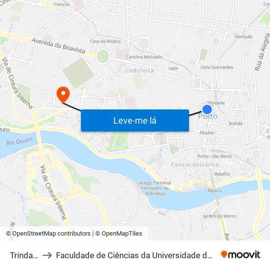 Trindade to Faculdade de Ciências da Universidade do Porto map