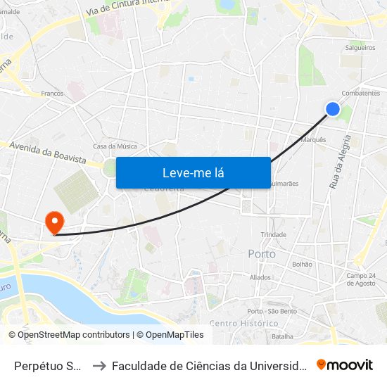 Perpétuo Socorro to Faculdade de Ciências da Universidade do Porto map