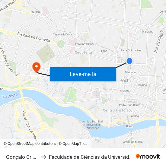 Gonçalo Cristóvão to Faculdade de Ciências da Universidade do Porto map