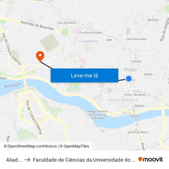 Aliados to Faculdade de Ciências da Universidade do Porto map