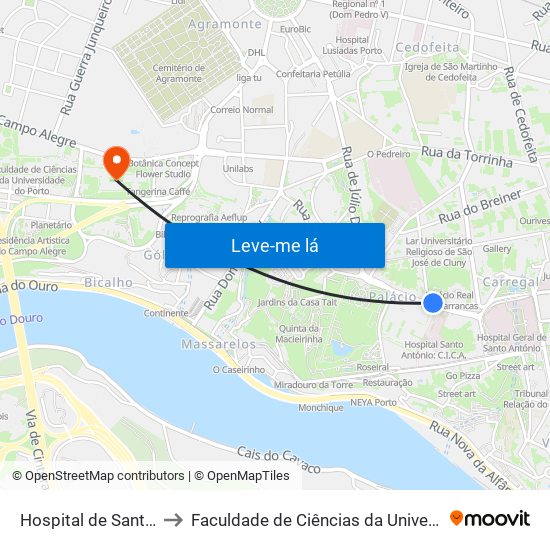 Hospital de Santo António to Faculdade de Ciências da Universidade do Porto map
