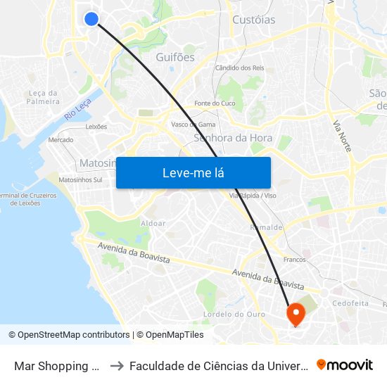 Mar Shopping Nascente to Faculdade de Ciências da Universidade do Porto map
