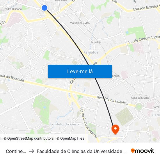 Continente to Faculdade de Ciências da Universidade do Porto map