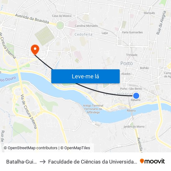 Batalha-Guindais to Faculdade de Ciências da Universidade do Porto map