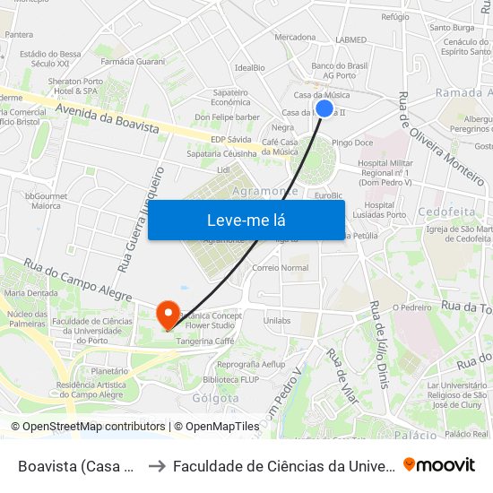 Boavista (Casa da Música) to Faculdade de Ciências da Universidade do Porto map