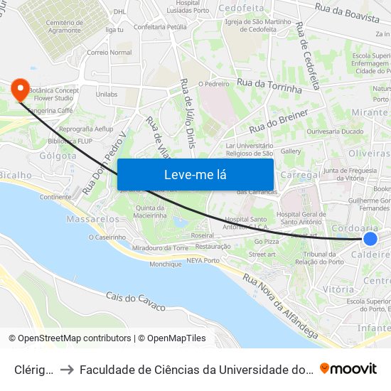 Clérigos to Faculdade de Ciências da Universidade do Porto map