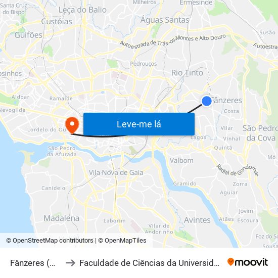 Fânzeres (Metro) to Faculdade de Ciências da Universidade do Porto map