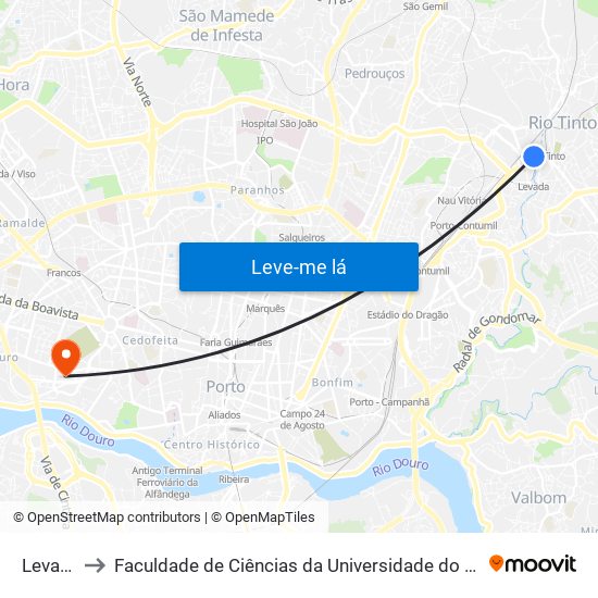 Levada to Faculdade de Ciências da Universidade do Porto map