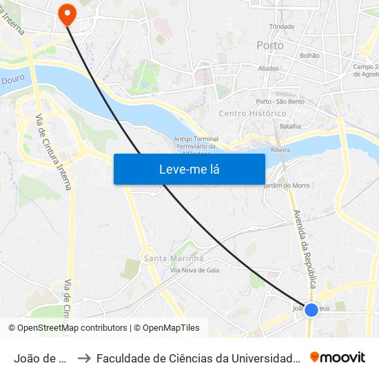 João de Deus to Faculdade de Ciências da Universidade do Porto map