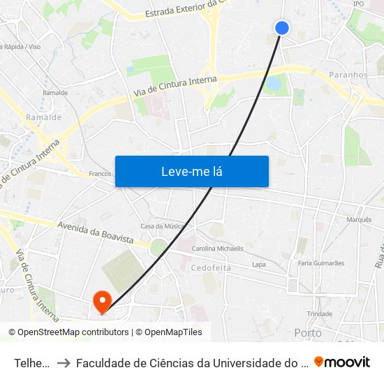 Telheira to Faculdade de Ciências da Universidade do Porto map