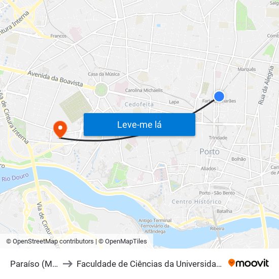 Paraíso (Metro) to Faculdade de Ciências da Universidade do Porto map