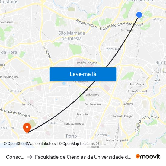 Coriscos to Faculdade de Ciências da Universidade do Porto map