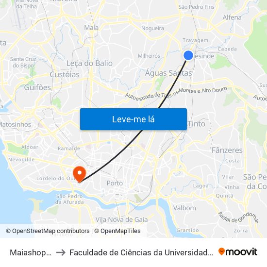 Maiashopping to Faculdade de Ciências da Universidade do Porto map