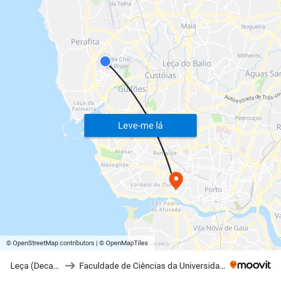 Leça (Decathlon) to Faculdade de Ciências da Universidade do Porto map