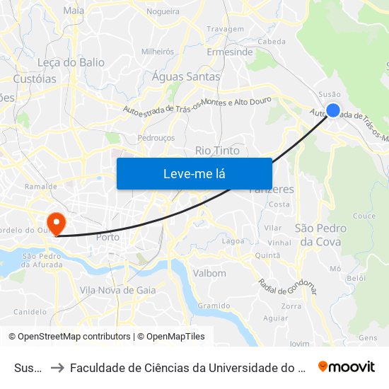 Susão to Faculdade de Ciências da Universidade do Porto map