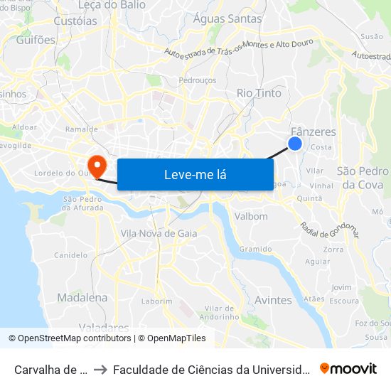 Carvalha de Baixo to Faculdade de Ciências da Universidade do Porto map