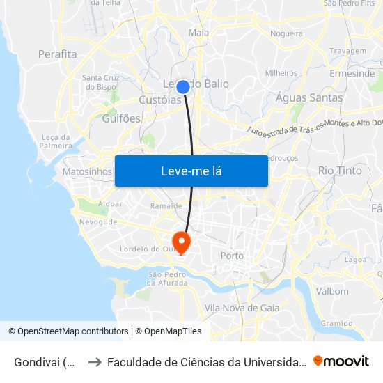 Gondivai (Norte) to Faculdade de Ciências da Universidade do Porto map
