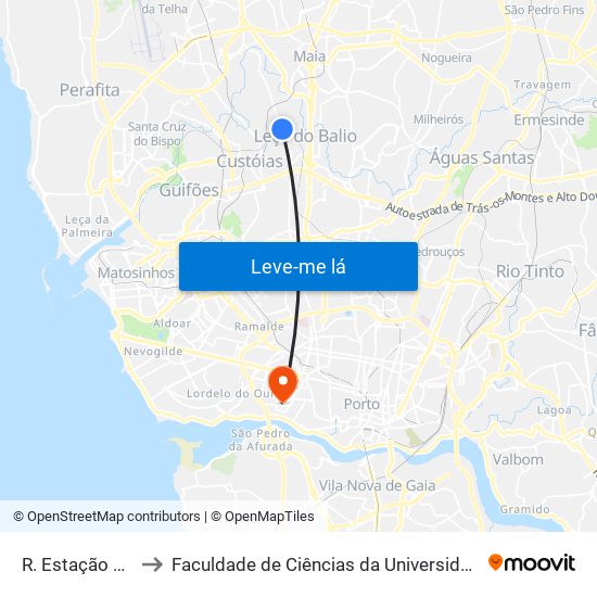 R. Estação Araújo to Faculdade de Ciências da Universidade do Porto map