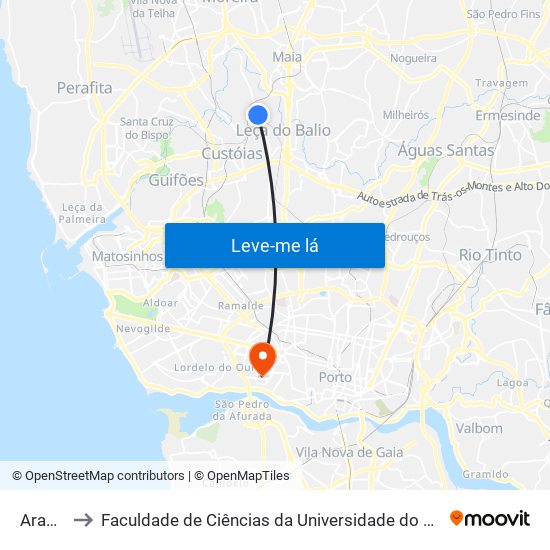 Araújo to Faculdade de Ciências da Universidade do Porto map
