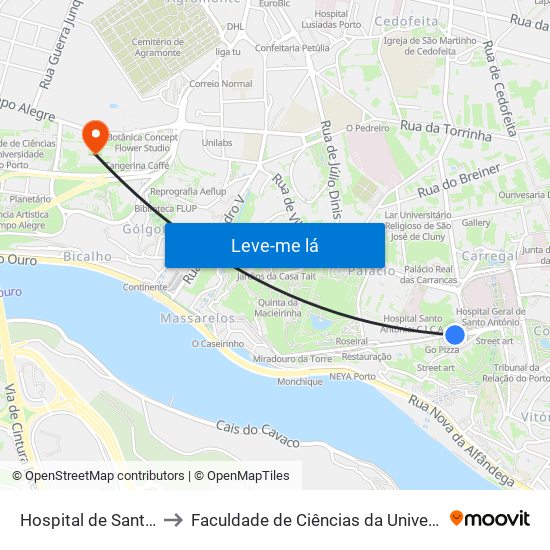 Hospital de Santo António to Faculdade de Ciências da Universidade do Porto map