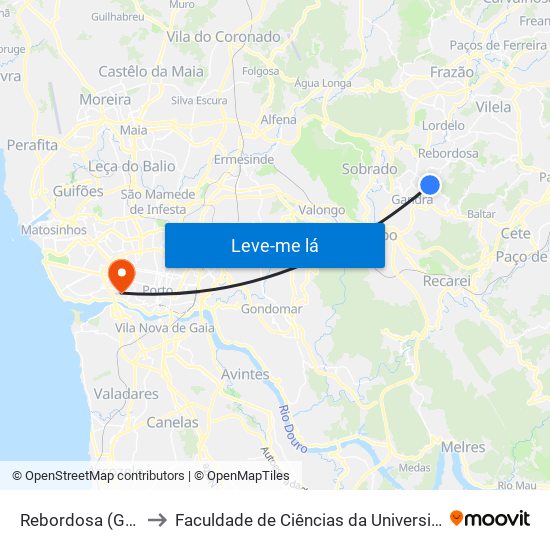 Rebordosa (Guardão) to Faculdade de Ciências da Universidade do Porto map