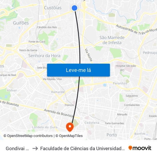 Gondivai (Sul) to Faculdade de Ciências da Universidade do Porto map