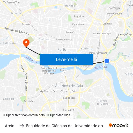 Areinho to Faculdade de Ciências da Universidade do Porto map