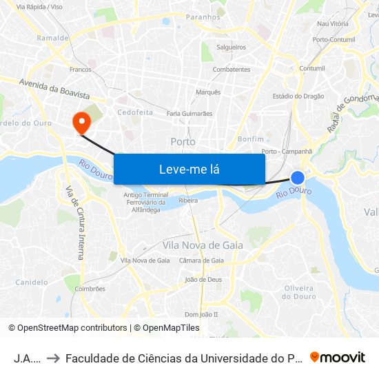 J.A.E. to Faculdade de Ciências da Universidade do Porto map