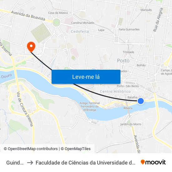 Guindais to Faculdade de Ciências da Universidade do Porto map