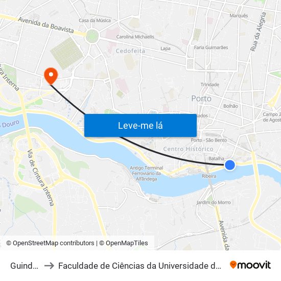 Guindais to Faculdade de Ciências da Universidade do Porto map