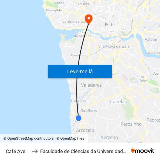 Café Avenida to Faculdade de Ciências da Universidade do Porto map