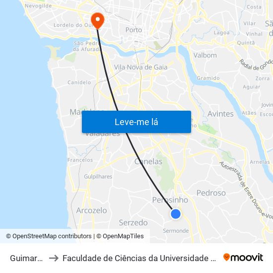 Guimarães to Faculdade de Ciências da Universidade do Porto map