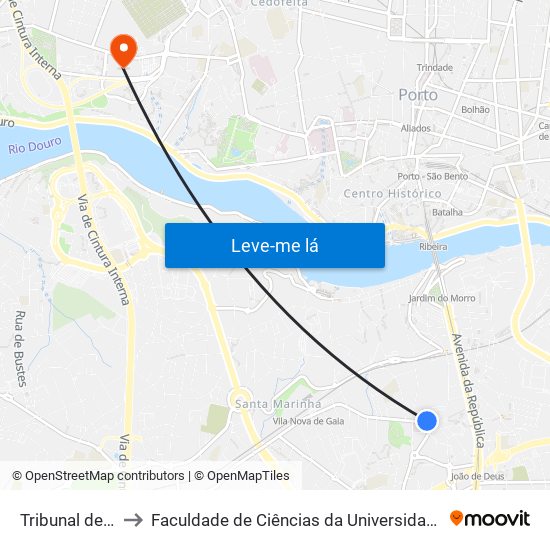 Tribunal de Gaia to Faculdade de Ciências da Universidade do Porto map