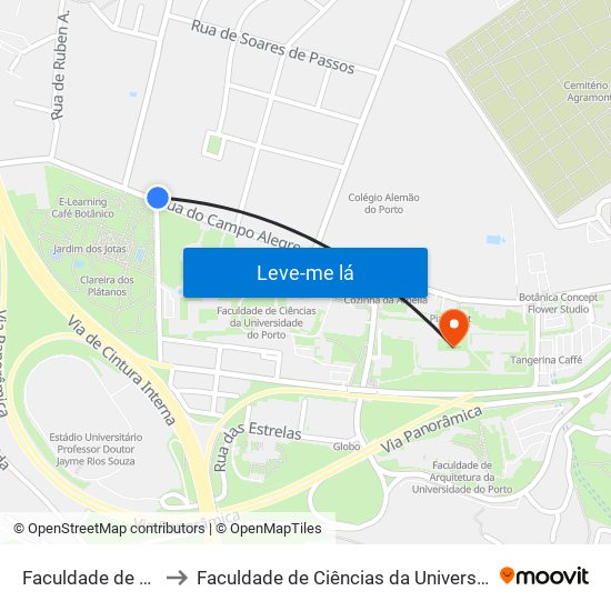 Faculdade de Ciências to Faculdade de Ciências da Universidade do Porto map