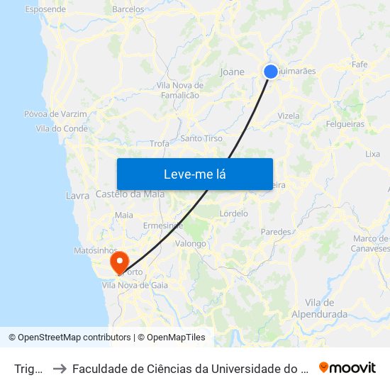 Trigais to Faculdade de Ciências da Universidade do Porto map