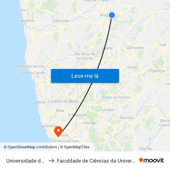 Universidade do Minho I to Faculdade de Ciências da Universidade do Porto map