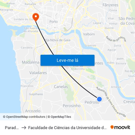 Paradela to Faculdade de Ciências da Universidade do Porto map