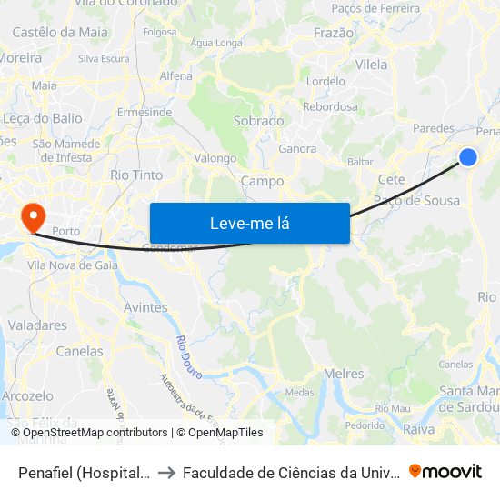 Penafiel (Hospital P.Américo) to Faculdade de Ciências da Universidade do Porto map